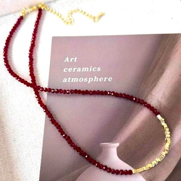 SALE 18k Stamped Gold Filled Faceted Red Garnet and Pyrite Crystal Necklace - Picture 1 of 5